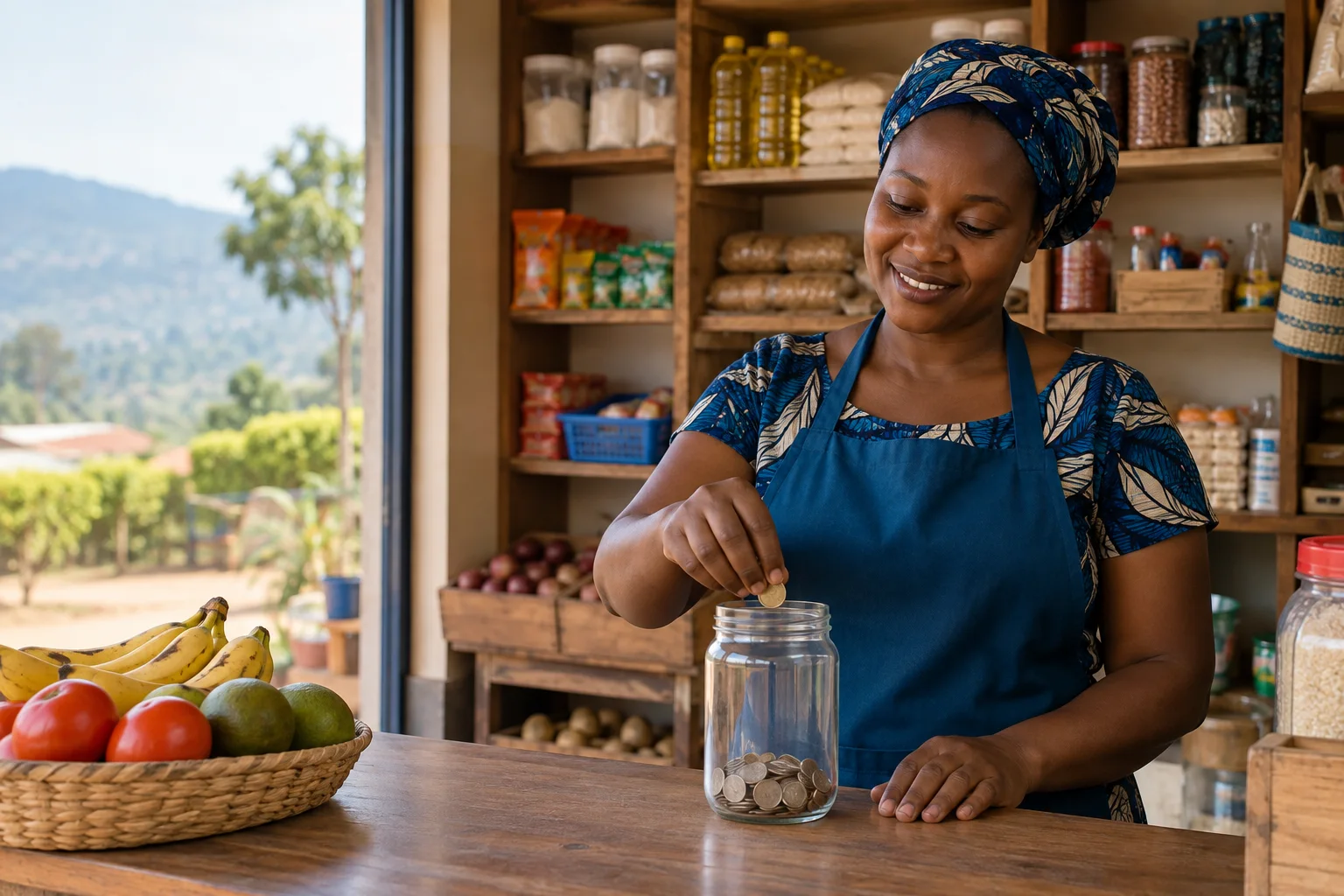 Umucuruzi ushyira amafaranga mu kigega cyo kuzigama